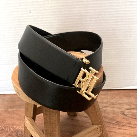 LAUREN RALPH LAUREN LEATHER BELT with GOLD MOTIF WOMAN 
SIZE XL
COLOR BLACK - Picture 2 of 11
